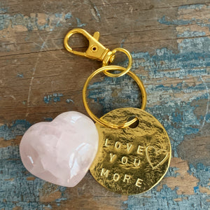 “Love You More” Keychain and Pink Stone Heart