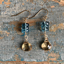Quest Earrings / Blue Quartz  with Champagne Quartz