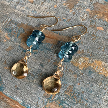 Quest Earrings / Blue Quartz  with Champagne Quartz