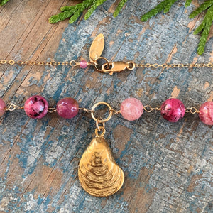 Seaside Necklace | Pink Stones with Oyster Pendant