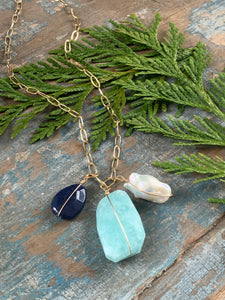 Treasures Necklace | Aqua, Pearl and Navy