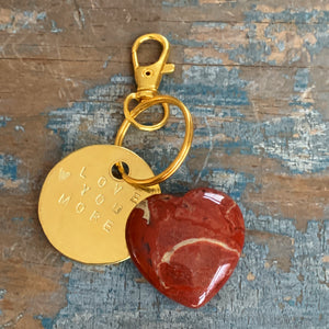 “Love You More” Keychain and Red Stone Heart