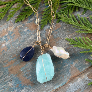 Treasures Necklace | Aqua, Pearl and Navy