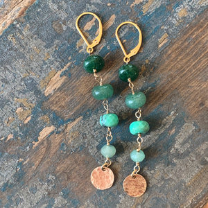 Laurel Earrings | Green Stones with Gold Filled Disks