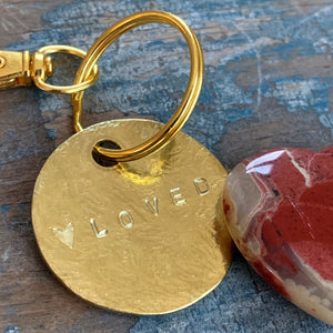 “Loved” Keychain and Red Stone Heart