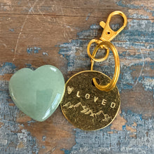 “Loved” Keychain and Green Stone Heart