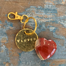 “Loved” Keychain and Red Stone Heart