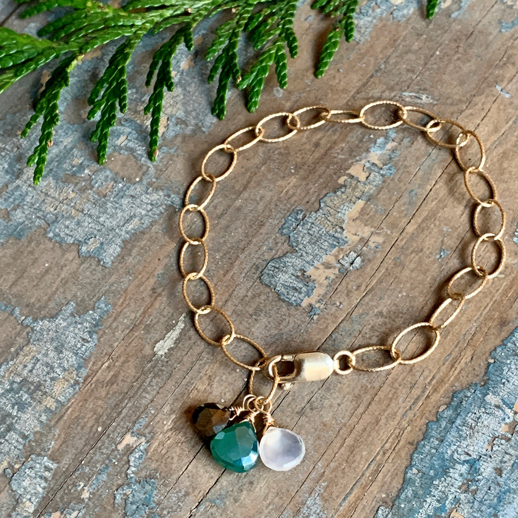 Gem Trio Bracelet - Green / Gold Filled