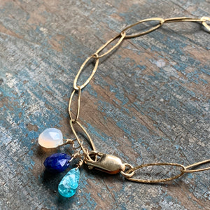 Gem Trio Bracelet - Lapis / Gold Filled