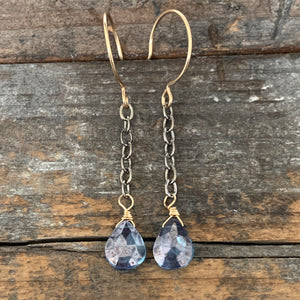 Chain Drop Gem Earrings / Blue Quartz