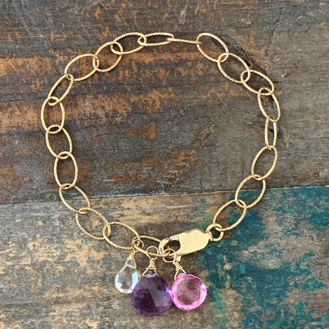 Gem Trio Bracelet - Amethyst / Gold Filled