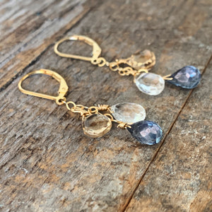 Gem Trio Earrings - Blue
