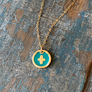 Turquoise Enamel Cross Necklace