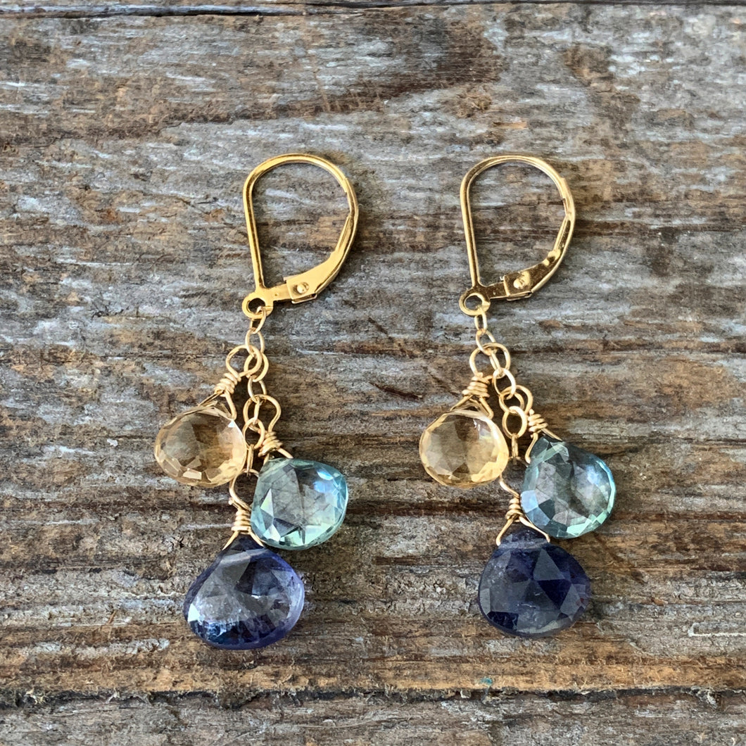 Gem Trio Earrings - Indigo