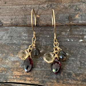 Gem Trio Earrings - Garnet