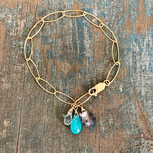 Gem Trio Bracelet - Aqua / Gold Filled
