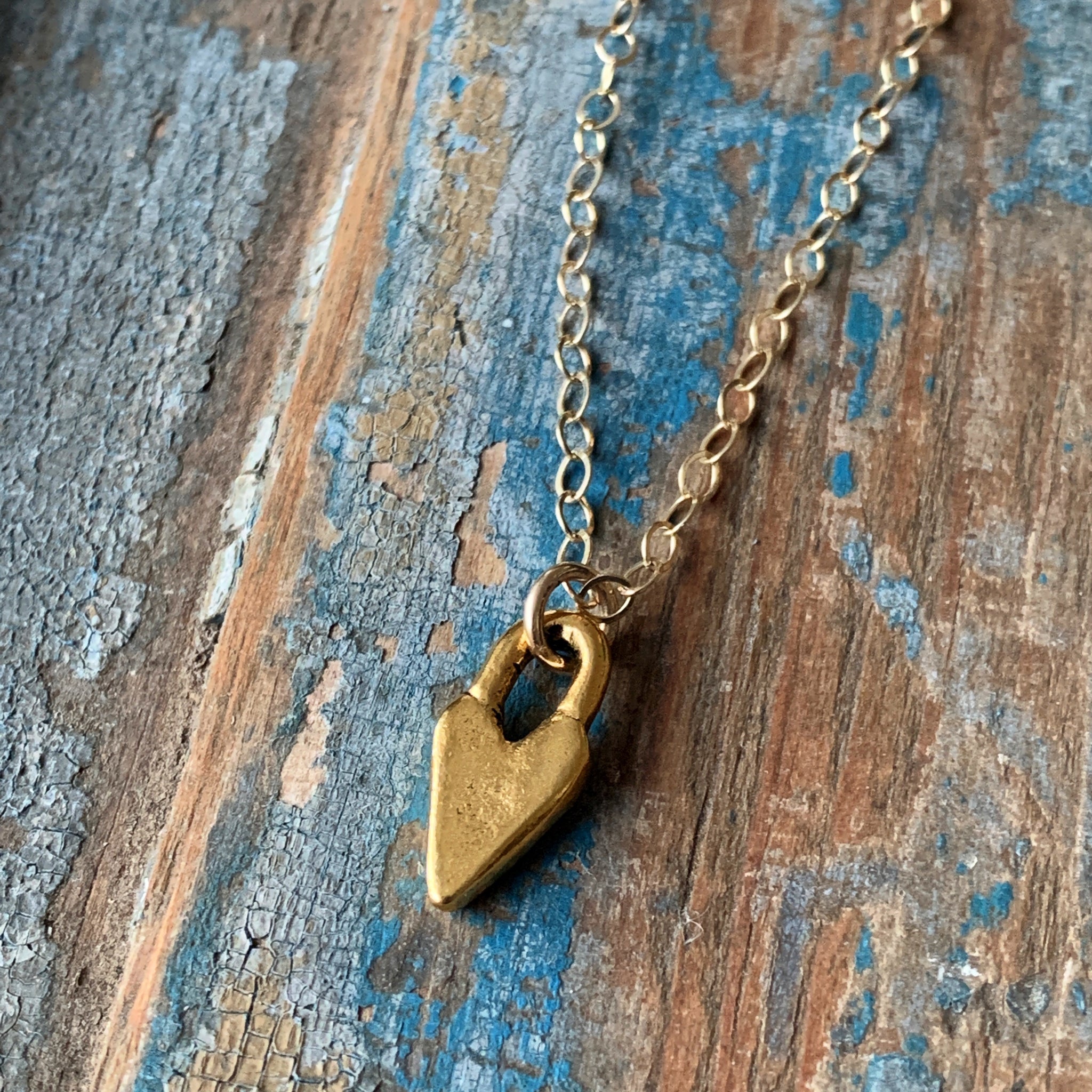Tiny Gold Padlock Heart Necklace