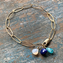 Gem Trio Bracelet - Lapis / Gold Filled
