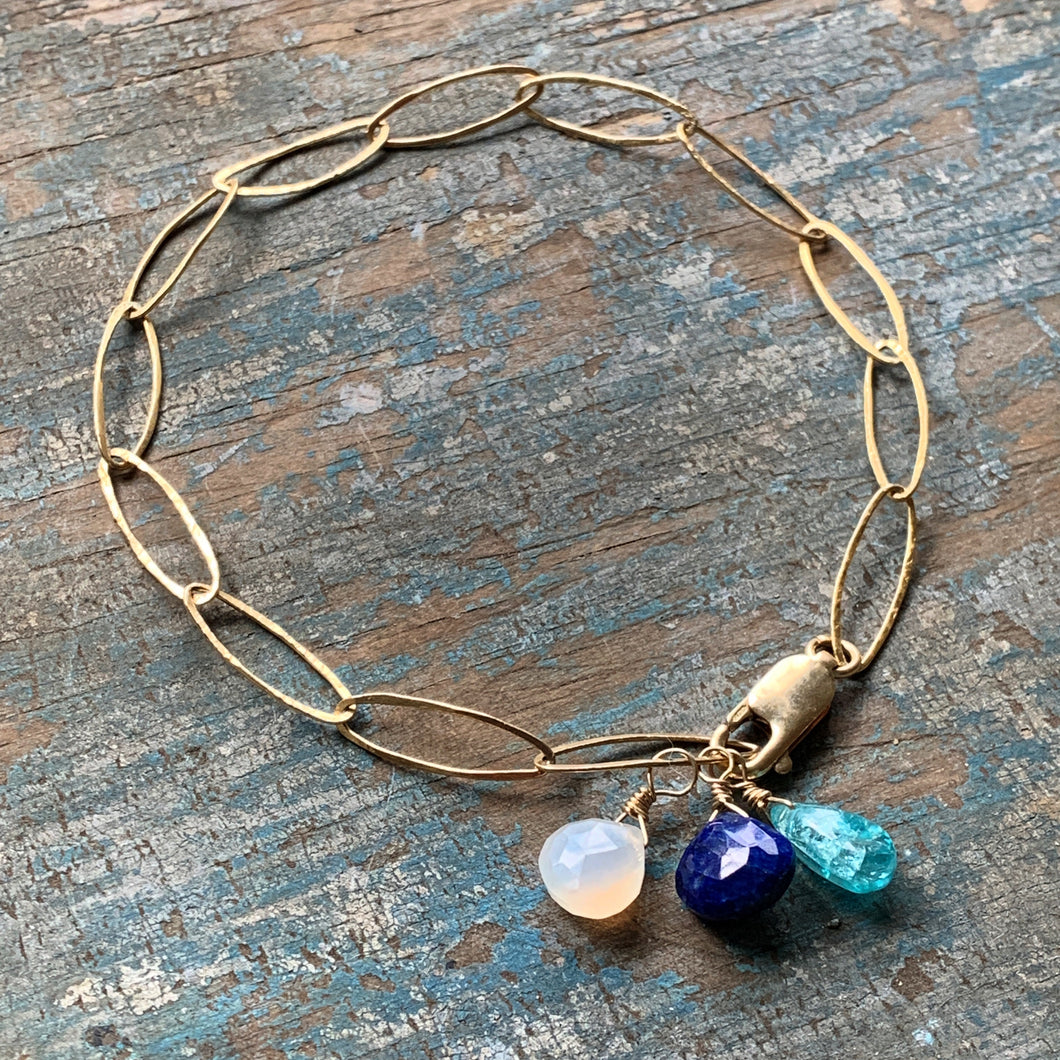 Gem Trio Bracelet - Lapis / Gold Filled