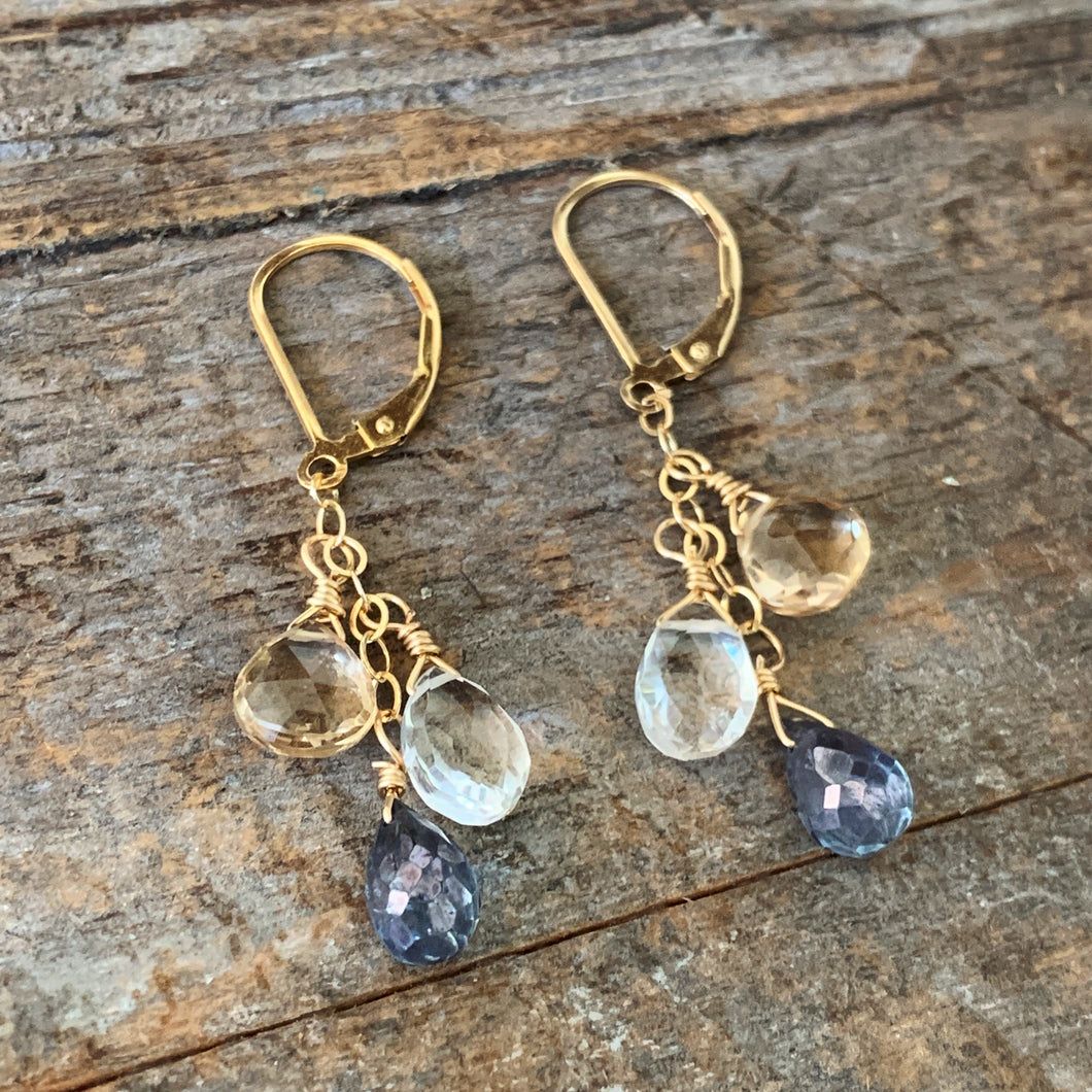 Gem Trio Earrings - Blue