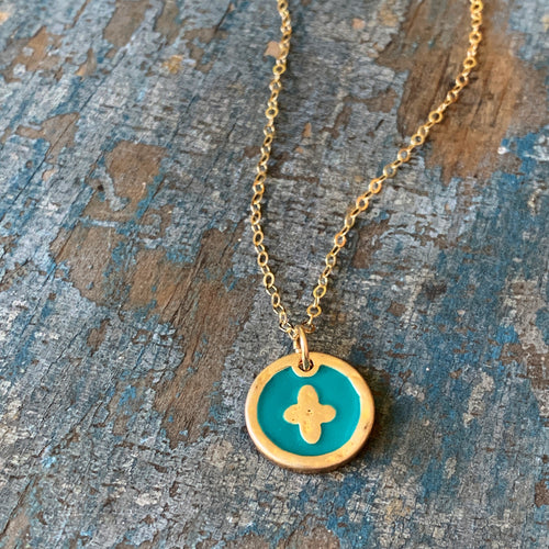 Turquoise Enamel Cross Necklace