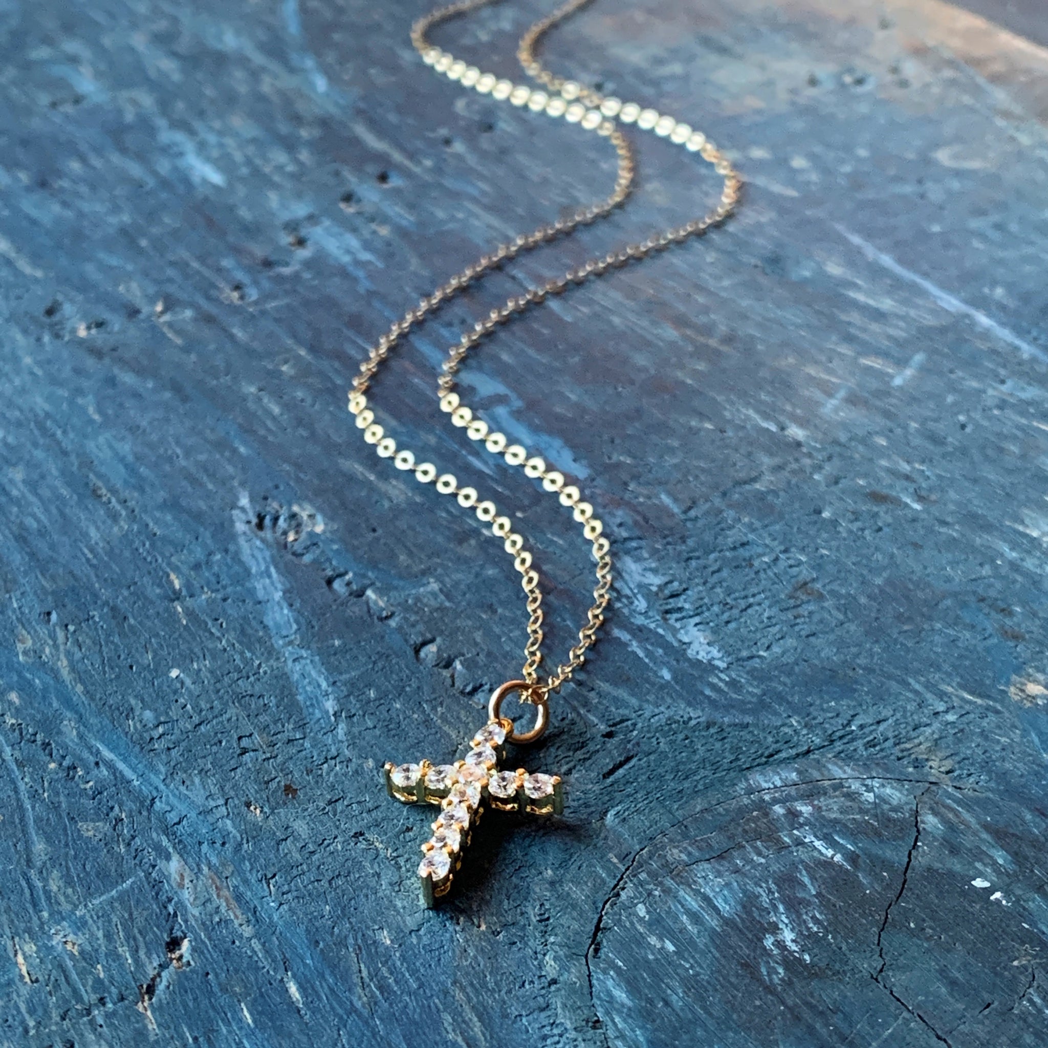 Blue Mini Cross Heart Necklace