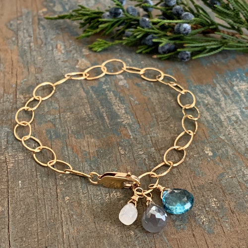 Gem Trio Bracelet - Blue/Gold Filled
