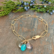 Gem Trio Bracelet - Aqua / Gold Filled