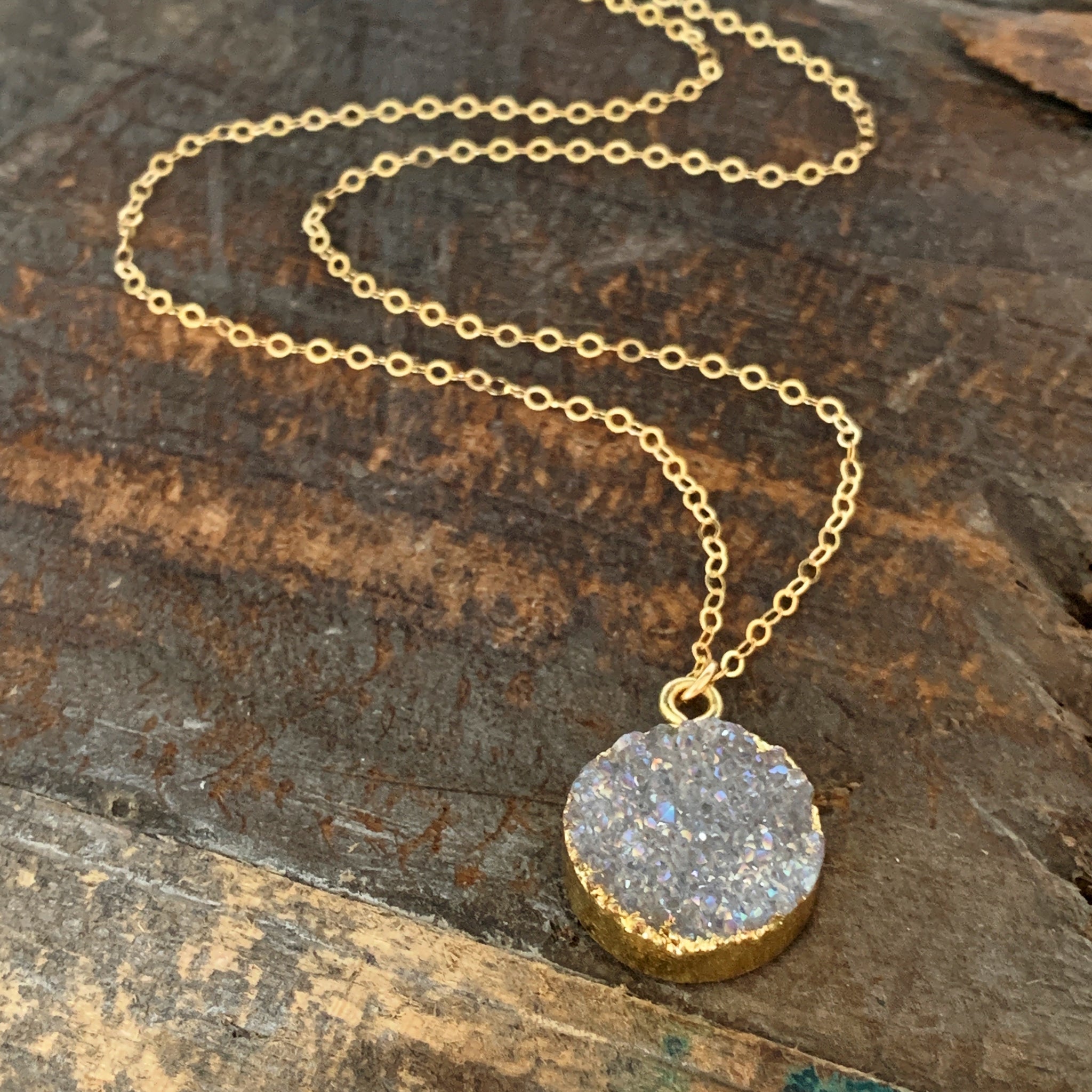 Druzy Quartz Necklace | Pink Boho Crystal Healing Jewelry