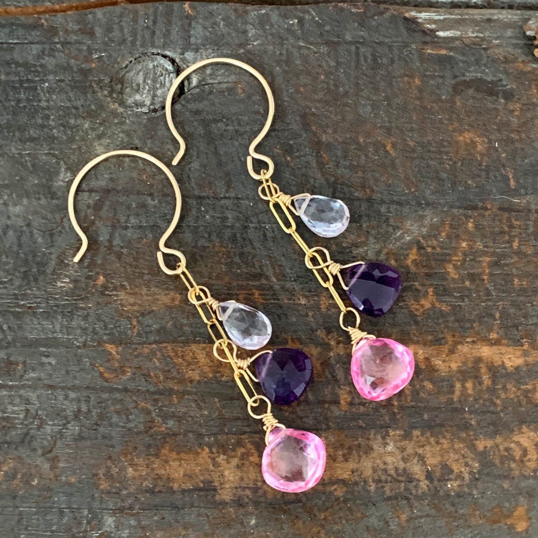 Gem Trio Earrings - Amethyst
