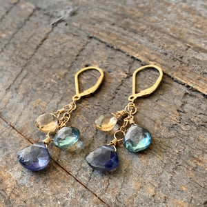 Gem Trio Earrings - Indigo