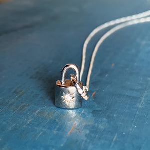 Starburst Padlock Pendant / Silver