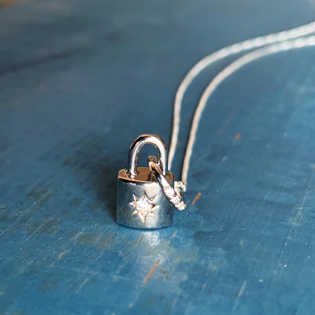 Starburst Padlock Pendant / Silver
