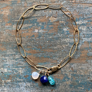 Gem Trio Bracelet - Lapis / Gold Filled