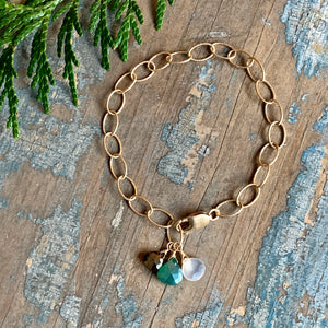 Gem Trio Bracelet - Green / Gold Filled
